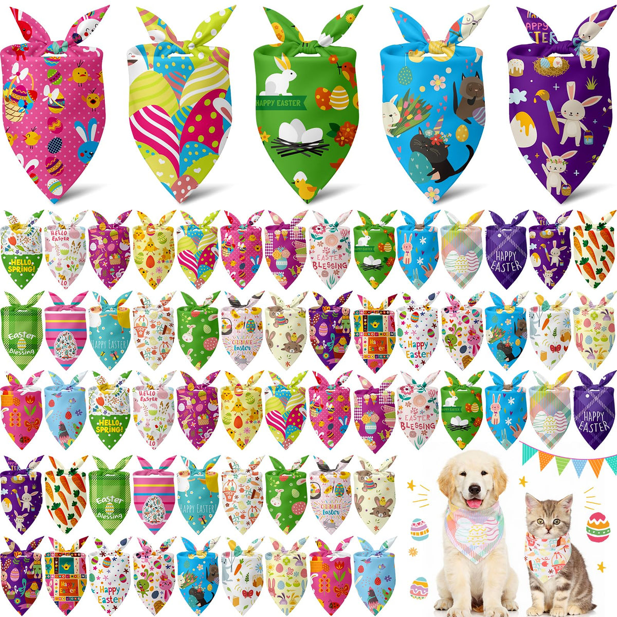Sanwuta 60 Pcs Christmas Dog Bandanas Bulk Xmas Pet Bib Scarf, Santa Medium