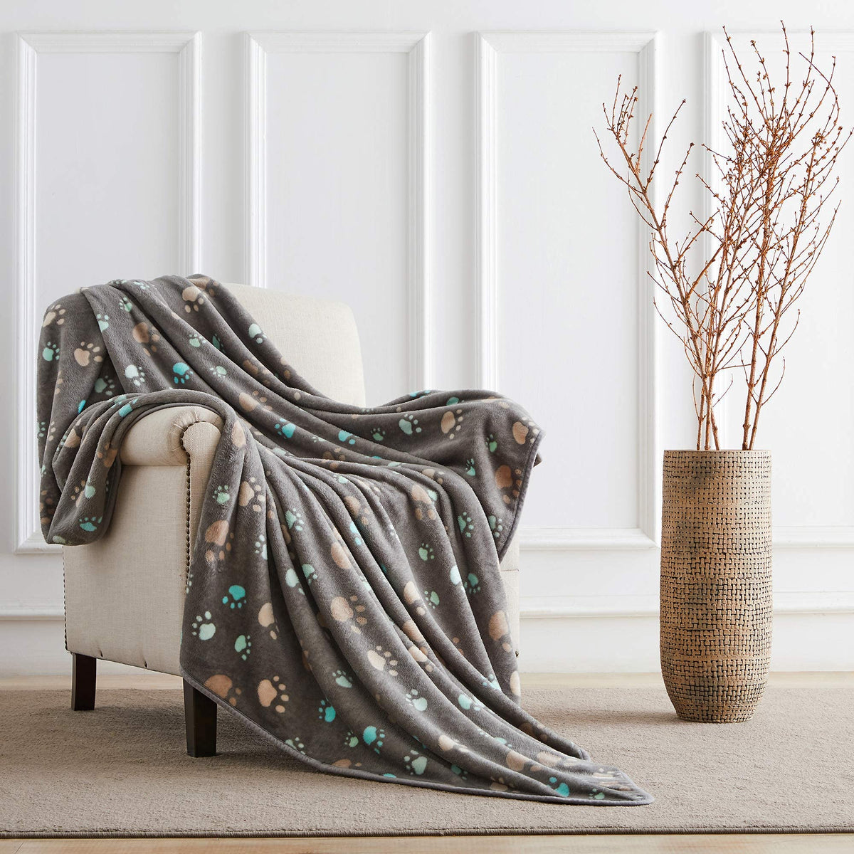 Allisandro 350 GSM-Super Soft and Premium Fuzzy Flannel Fleece Pet Dog Blanket, The Cute Print Design Washable Fluffy Blanket for Puppy Cat Kitten Indoor Outdoor, Grey, 40 x 32 Inches