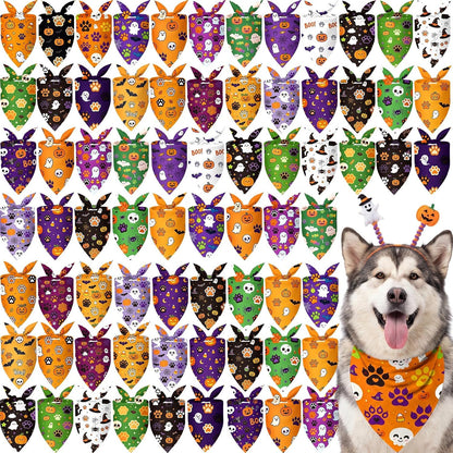 Abbylike 100 Pcs Halloween Dog Bandanas Bulk Cute Dog Paw Prints Pattern