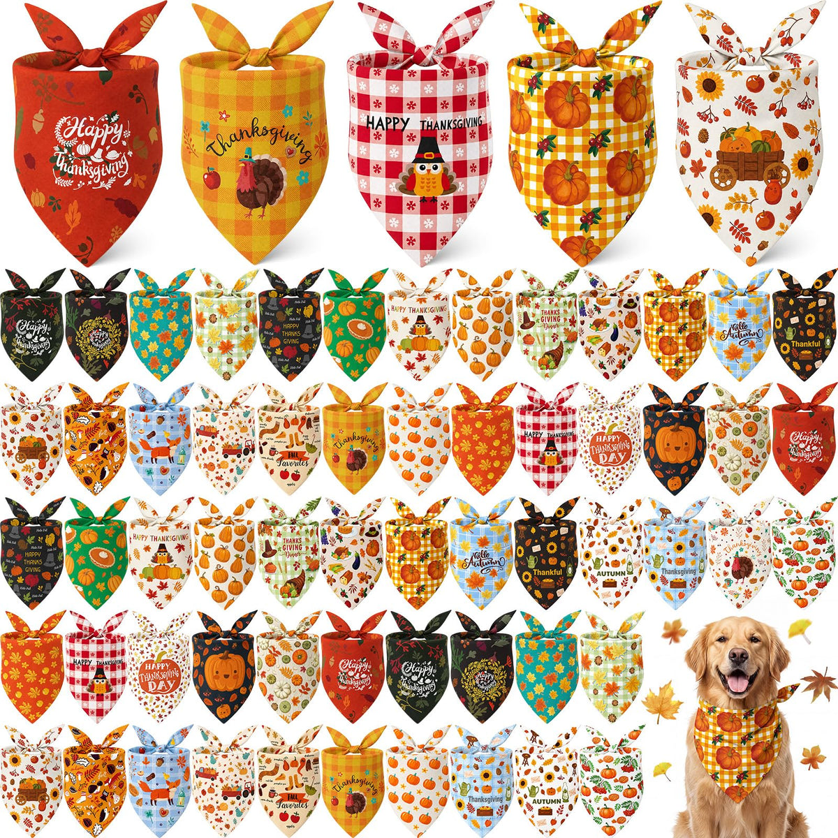 Sanwuta 60 Pcs Christmas Dog Bandanas Bulk Xmas Pet Bib Scarf, Santa Medium
