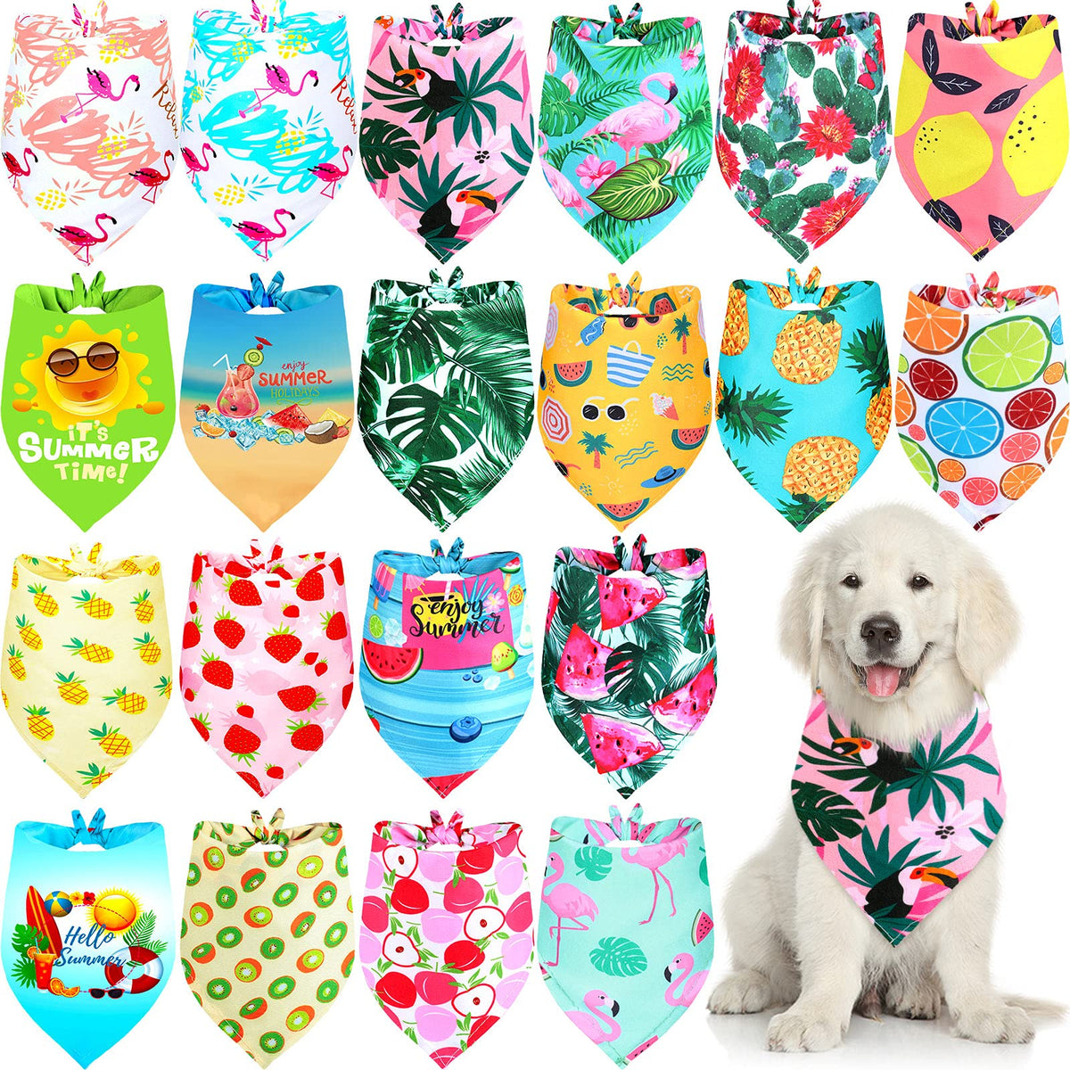 Frienda 20 Pcs Summer Spring Dog Bandanas Hawaiian Style Washable Triangle Pet Bibs Assortment Puppy Kerchief Accessories for Small Medium Pets Dogs Cats(X-Large)