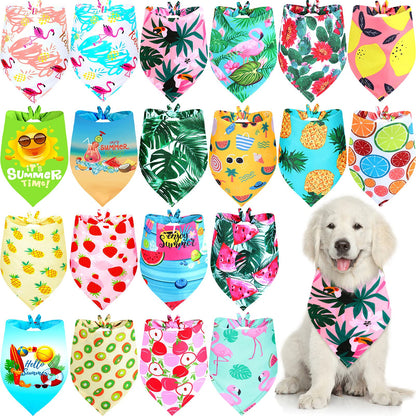 Frienda 20 Pcs Summer Spring Dog Bandanas Hawaiian Style Washable Triangle Pet Bibs Assortment Puppy Kerchief Accessories for Small Medium Pets Dogs Cats(X-Large)