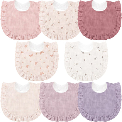 Bearmoss 8 Pack Muslin Baby Bibs for Drooling and Teething, Bibs for Girls