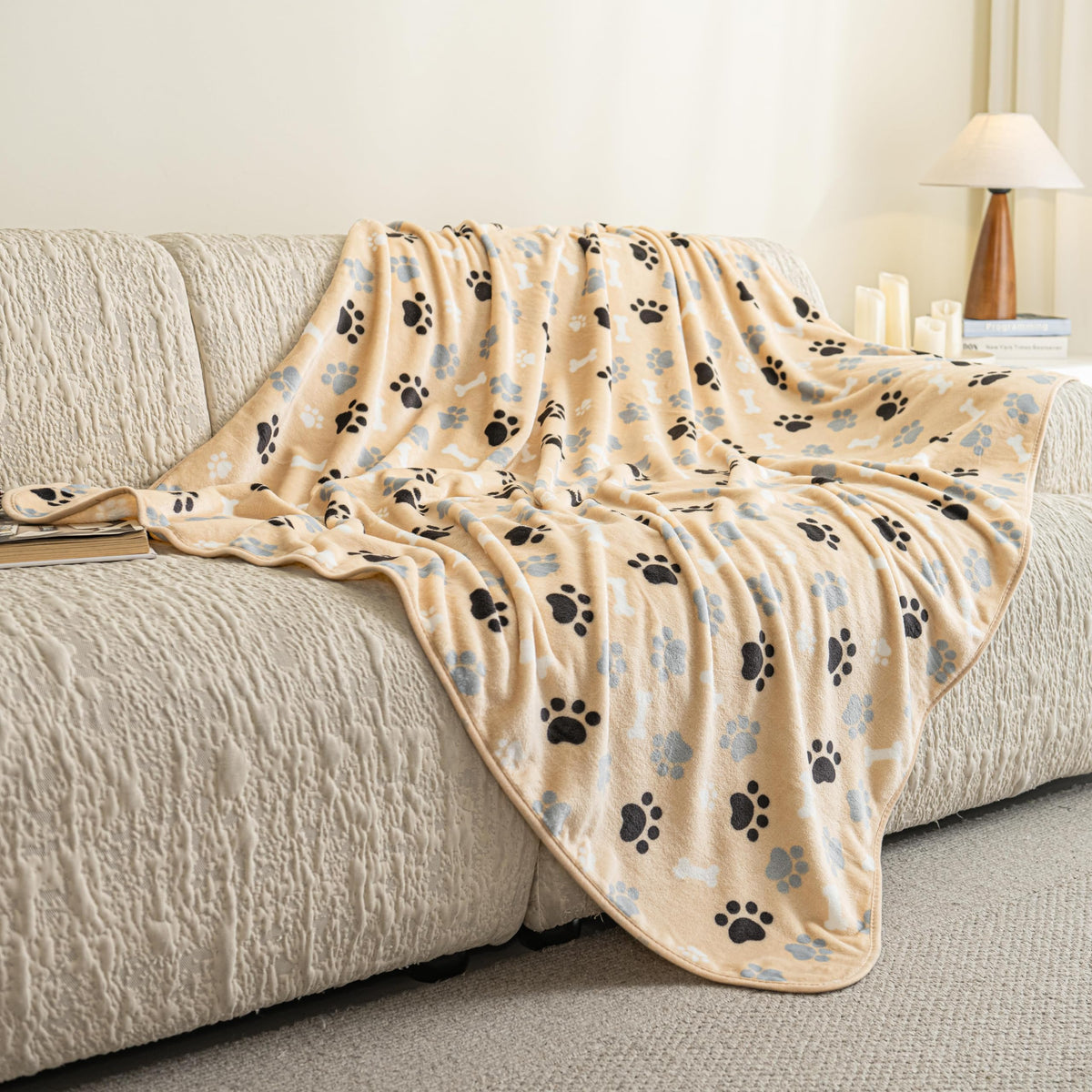 Dog Blanket 2 Pack Soft Flannel Pet Blanket for Dogs & Cats, Cozy Puppy Blanket for Couch Bed Crate, Washable Paw Print Throw 40 * 30 Inch Grey&Brown