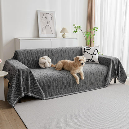 MYSKY HOME Couch Cover for Dogs, Washable Couch Covers, Non Slip Sofa Cover, Couch Cover 2 Cushion Sofa Dogs Furniture Protector with Tassels, Chenille Sofa Slipcover for Pets, 71"x118", Dark Grey