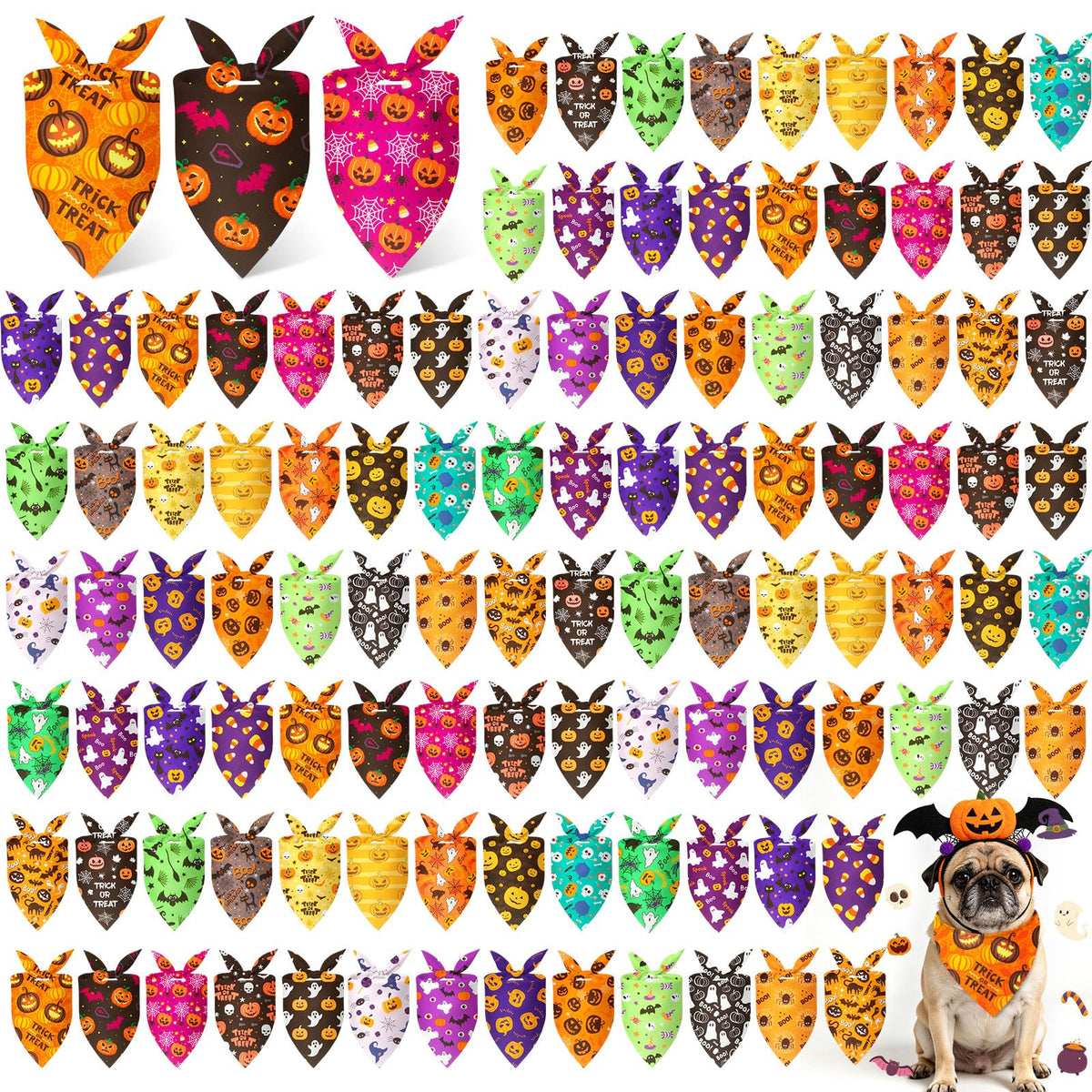 Preboun 100 Pcs Fall Dog Bandanas Bulk, Autumn Pumpkin Maple Leaves Pattern