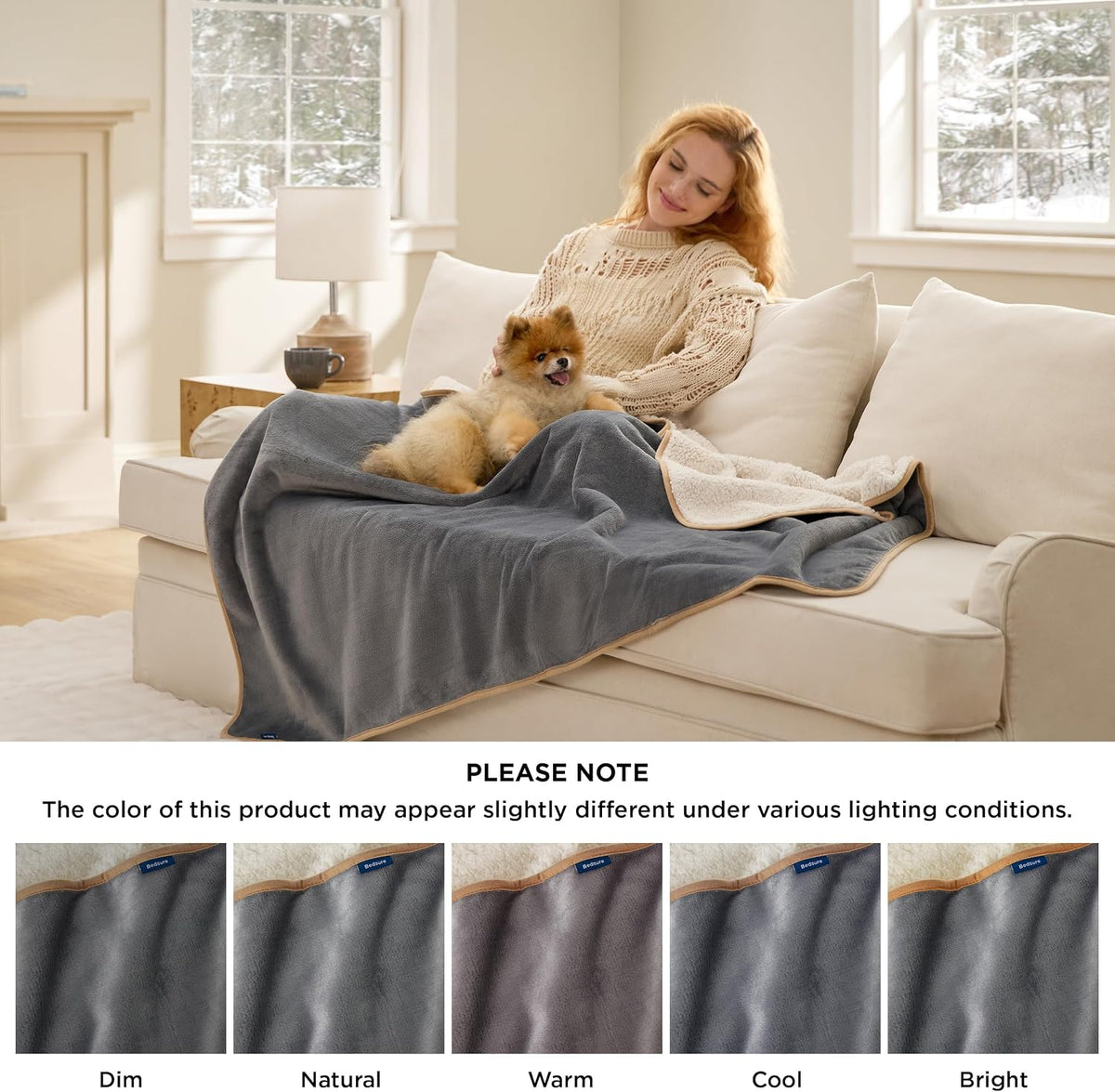 Bedsure Waterproof Dog Blankets for Large Dogs Sherpa Fleece Throw, 40X50
