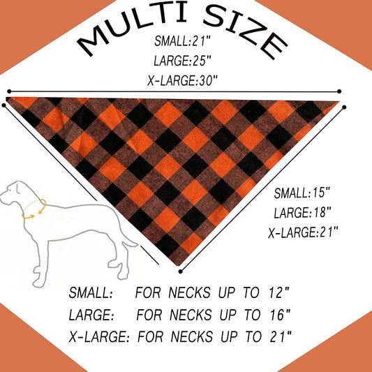 Realeaf Fall Dog Bandanas 2 Pack, Orange Plaid Pet Scarf for Boy and Girl, Premium Durable Fabric, Holiday Halloween Thanksgiving Bandana for Large and Extra Large Dogs (X-Large)