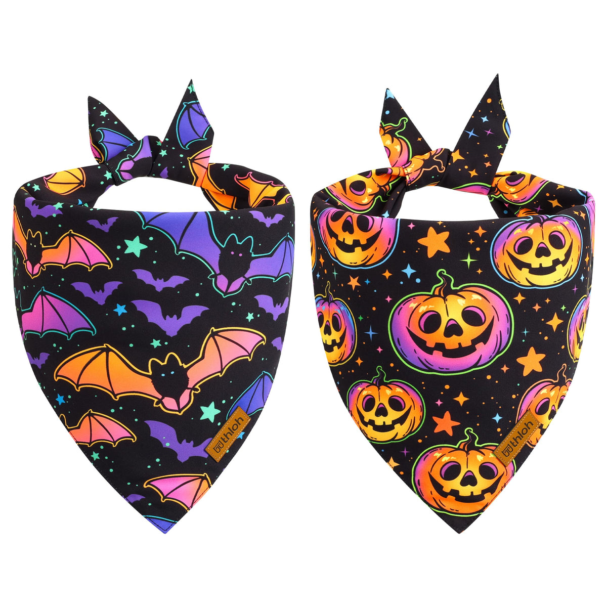Halloween Dog Bandanas - 2 Pack Reversible Pumpkin and Bat Pet Scarf for Boys and Girls | Fall Dog Bibs | Premium Durable Fabric | Holiday Dog Bandana for Small and Medium Dogs (Small)