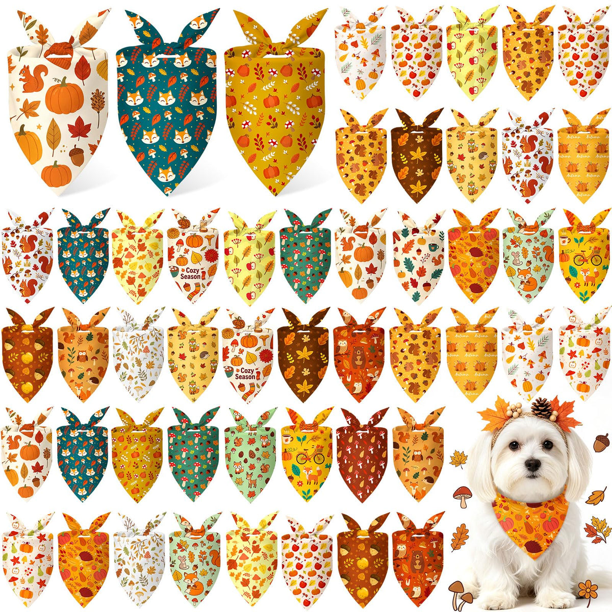 Abbylike 50 Pcs Halloween Dog Bandanas Bulk, Pumpkin Ghost Bat Skull