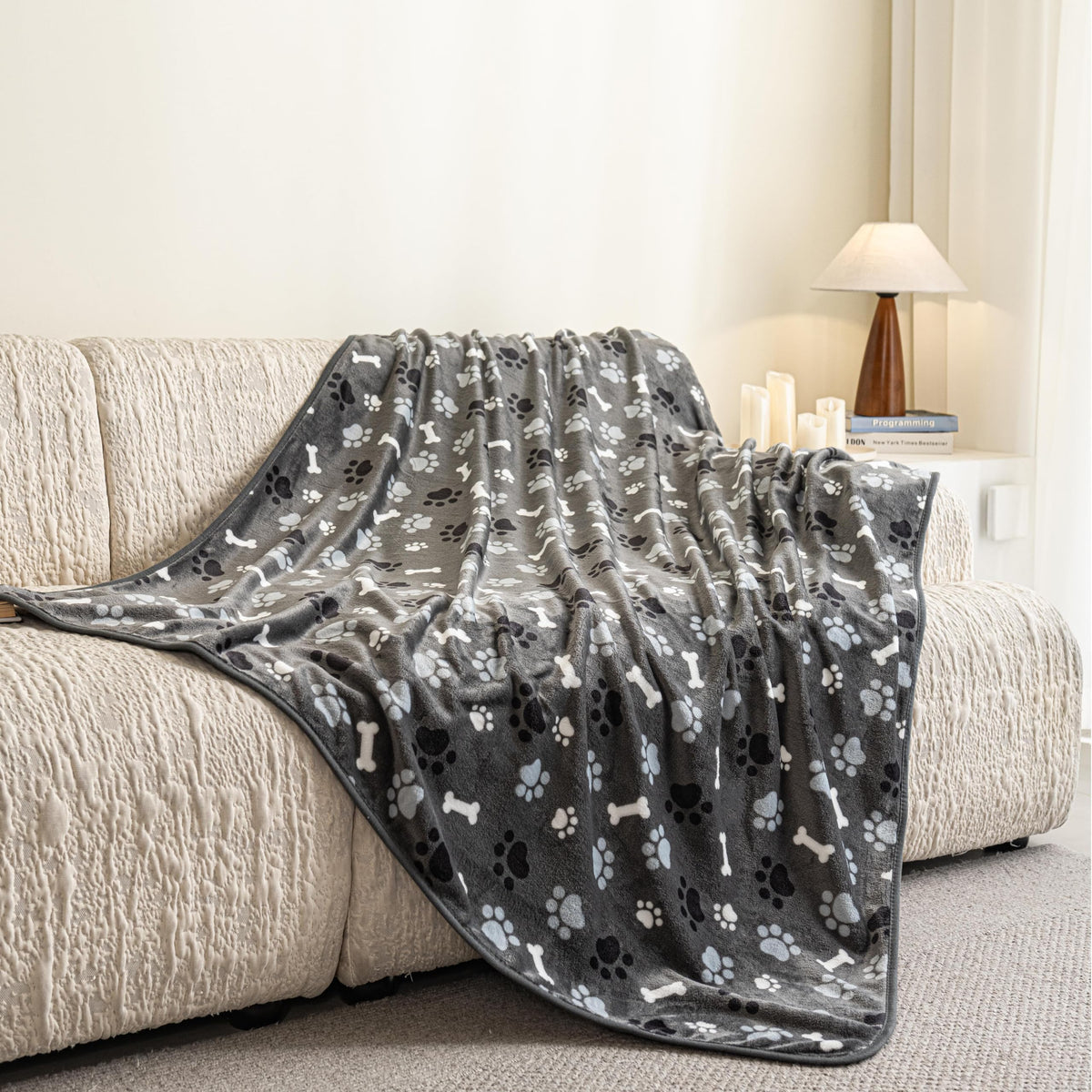 Dog Blanket 2 Pack Soft Flannel Pet Blanket for Dogs & Cats, Cozy Puppy Blanket for Couch Bed Crate, Washable Paw Print Throw 40 * 30 Inch Grey&Brown