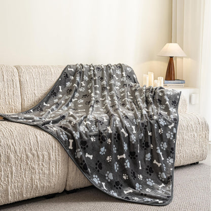 Dog Blanket 2 Pack Soft Flannel Pet Blanket for Dogs & Cats, Cozy Puppy Blanket for Couch Bed Crate, Washable Paw Print Throw 40 * 30 Inch Grey&Brown