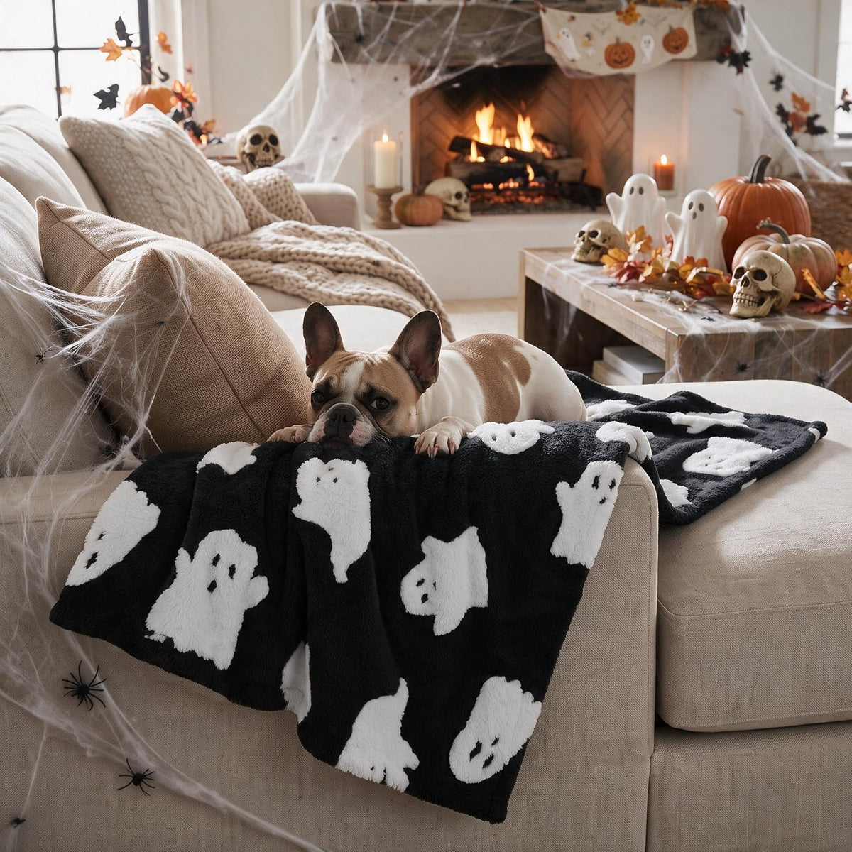 Horaldaily Black Ghost Shape 3D Textured Pets Blanket 30x40