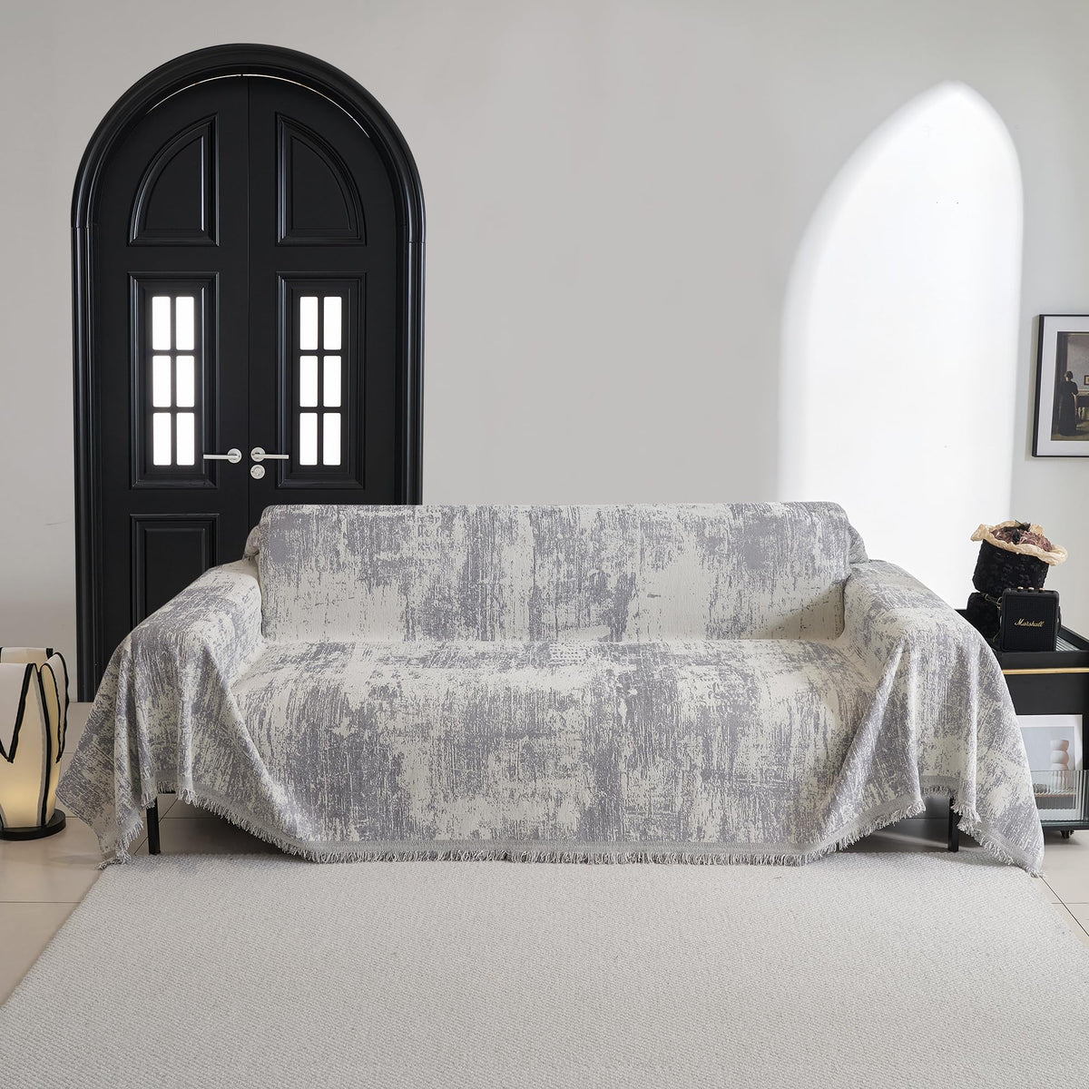 MYSKY HOME Couch Cover for Dogs, Washable Couch Covers, Non Slip Sofa Cover, Couch Cover 2 Cushion Sofa Dogs Furniture Protector with Tassels, Chenille Sofa Slipcover for Pets, 71"x118", Dark Grey