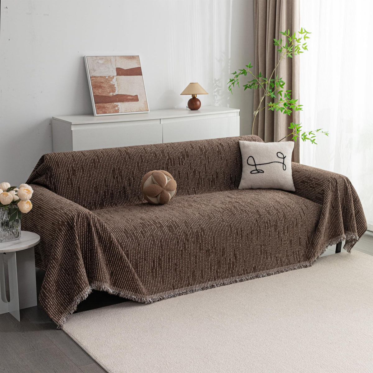 MYSKY HOME Couch Cover for Dogs, Washable Couch Covers, Non Slip Sofa Cover, Couch Cover 2 Cushion Sofa Dogs Furniture Protector with Tassels, Chenille Sofa Slipcover for Pets, 71"x118", Dark Grey