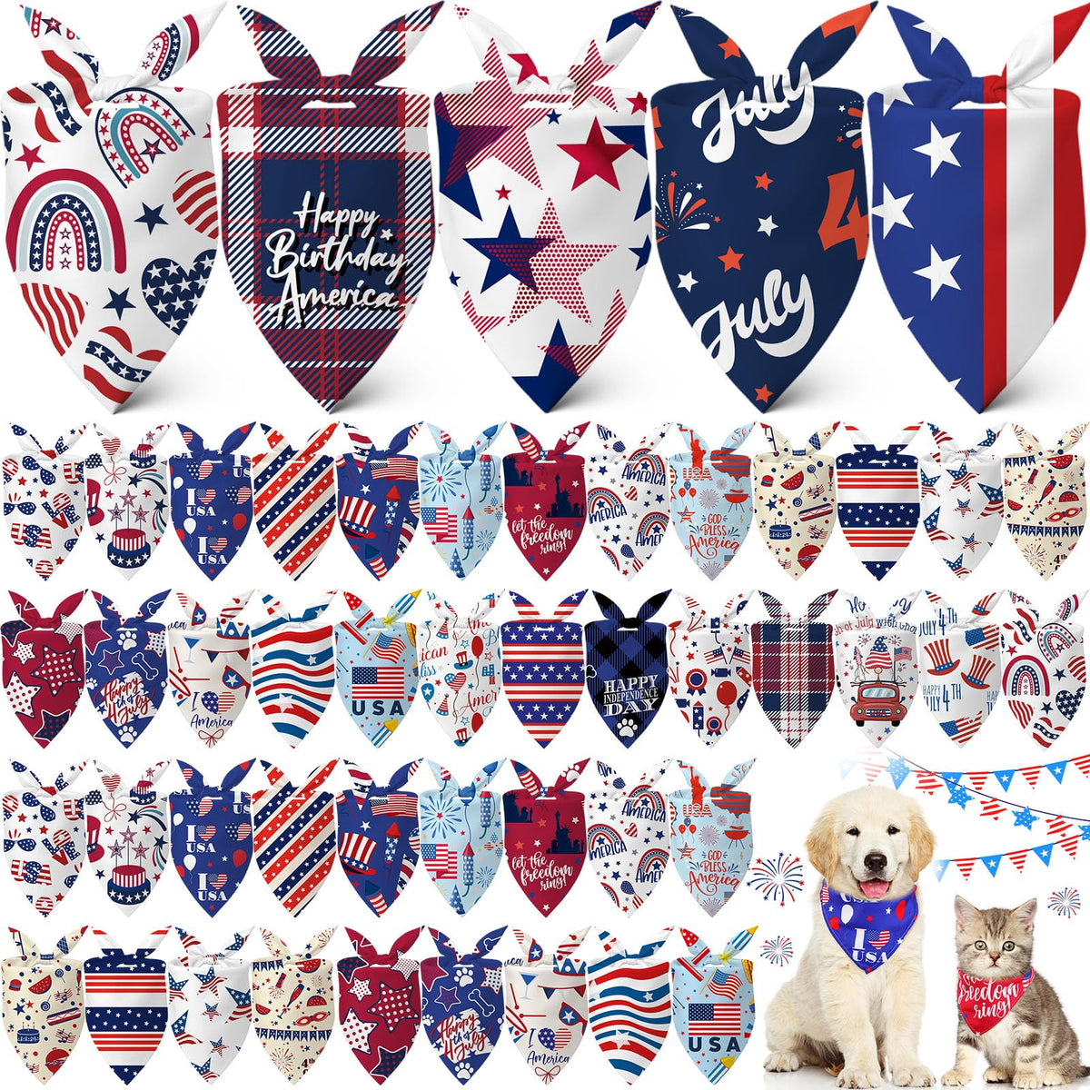 Sanwuta 60 Pcs Christmas Dog Bandanas Bulk Xmas Pet Bib Scarf, Santa Medium