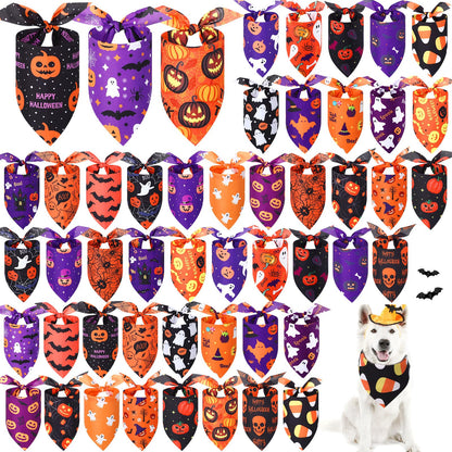 Abbylike 50 Pcs Halloween Dog Bandanas Bulk, Pumpkin Ghost Bat Skull