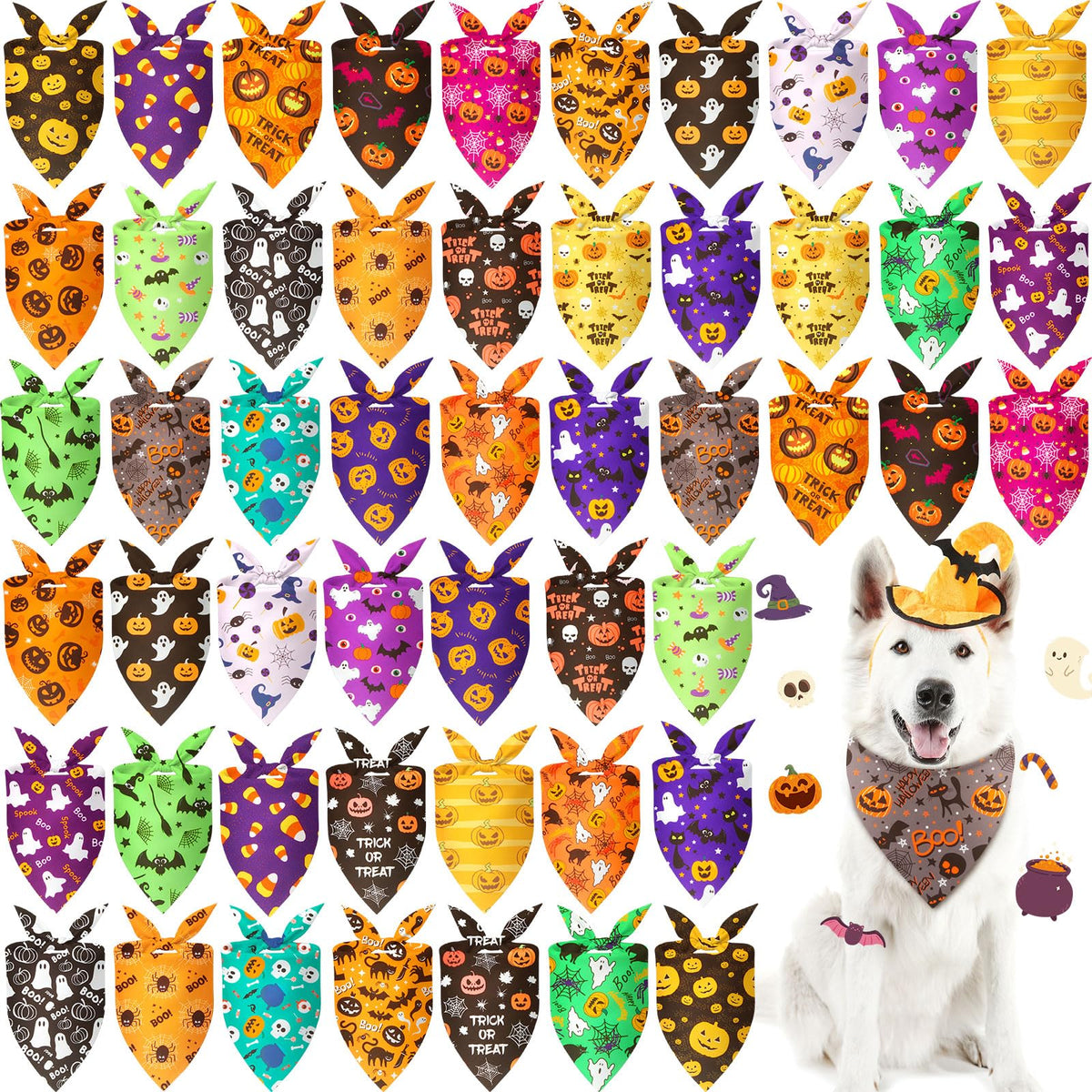 Preboun 50 Pcs Fall Dog Bandanas Bulk, Autumn Pumpkin Maple Leaves Pattern