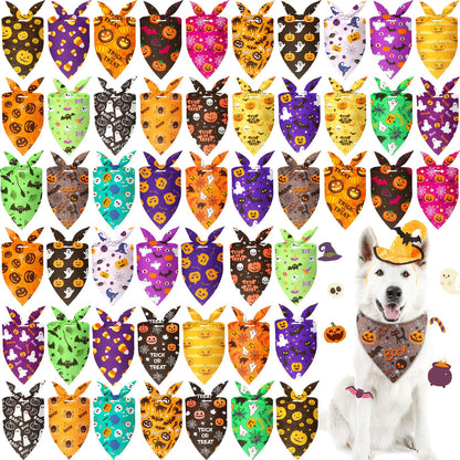 Preboun 50 Pcs Fall Dog Bandanas Bulk, Autumn Pumpkin Maple Leaves Pattern