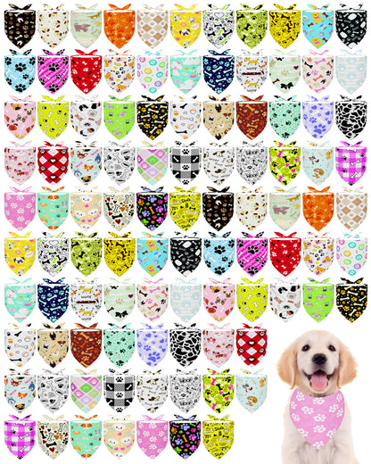 PET SHOW 100 Pack Christmas Dog Bandanas Bulk Seamless for Medium Dogs