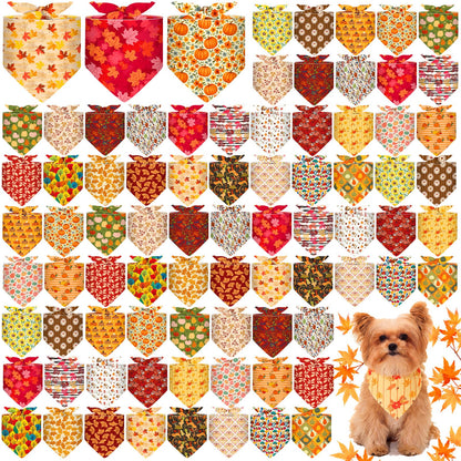 72 Pack Fall Dog Bandanas Bulk Autumn Triangle Pet Scarfs