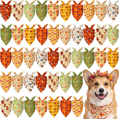 Weewooday 50 Pcs Fall Dog Bandanas Bulk for Autumn Pet Soft Bibs Adjustable Squirrel Fox Hedgehog Kerchief Bandana for Small Medium Large Grooming Accessories (Fall Animals, 25.6 x 17.7 x 17.7 Inch)