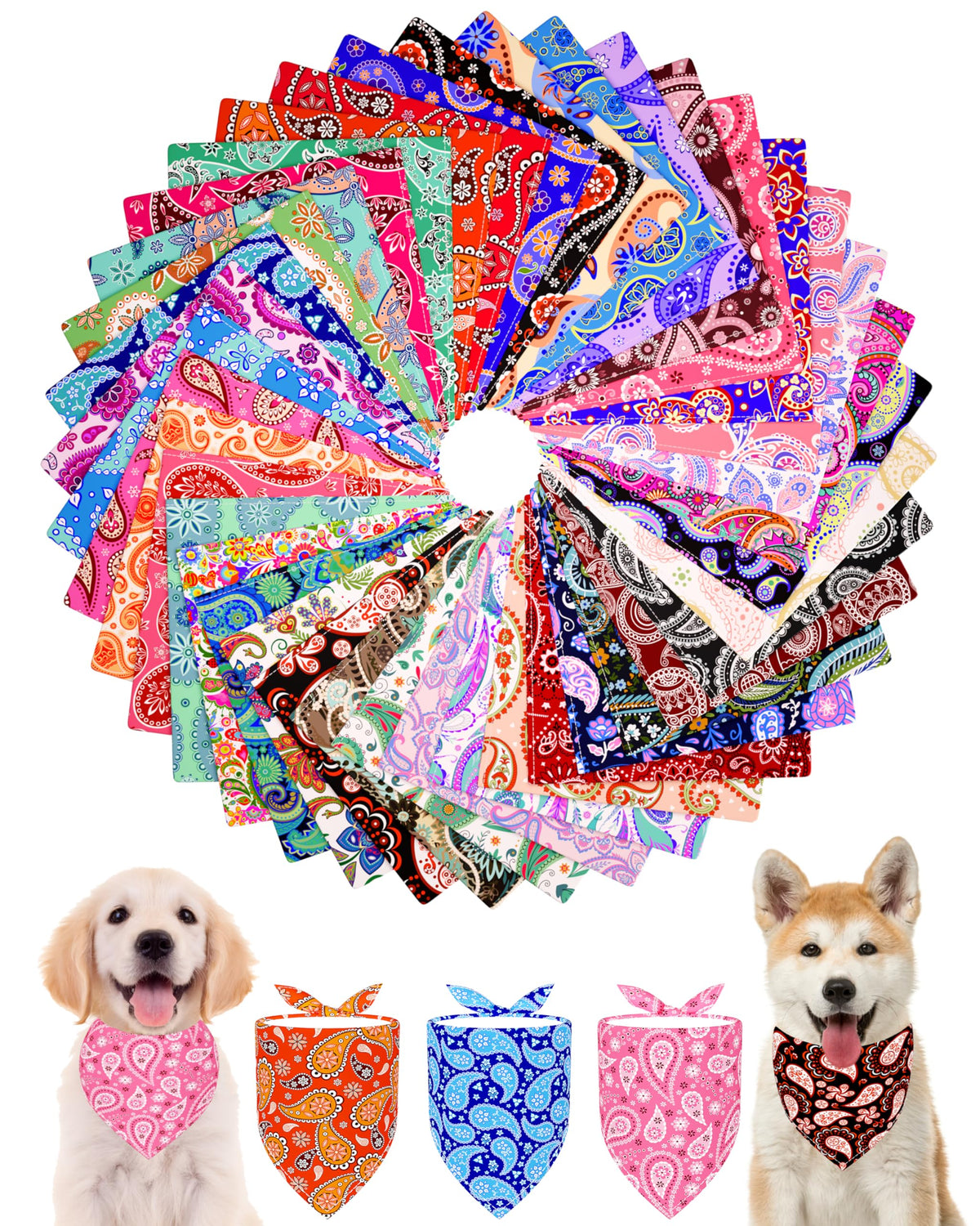 PET SHOW 50 Pack Boy Dog Bandanas Bulk for Medium Dogs