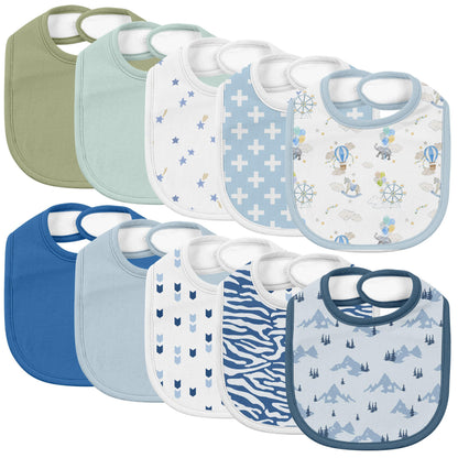 10 Pack Cotton Snap Bibs for Baby Boy Girl, Super Soft Drool Bibs for Teething and Feeding