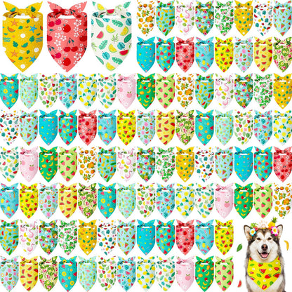Abbylike 100 Pcs Summer Hawaiian Dog Bandanas Bulk, Tropical Fruits