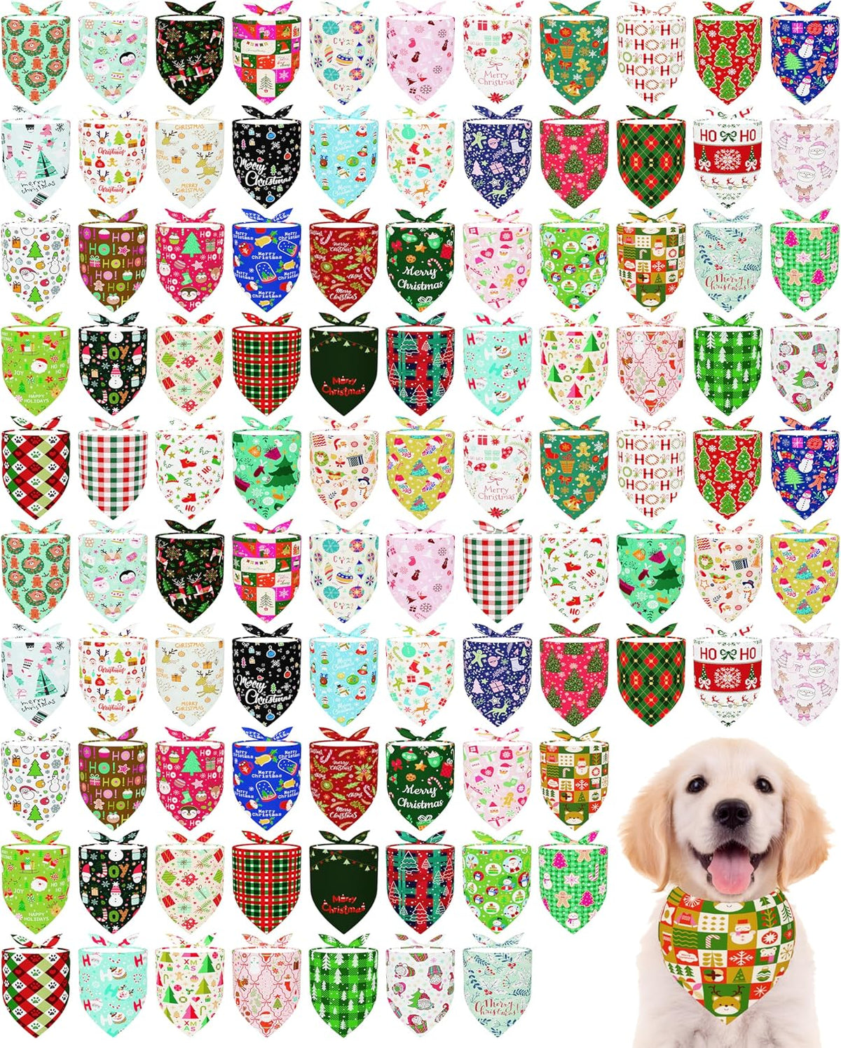 PET SHOW 100 Pack Christmas Dog Bandanas Bulk Seamless for Medium Dogs