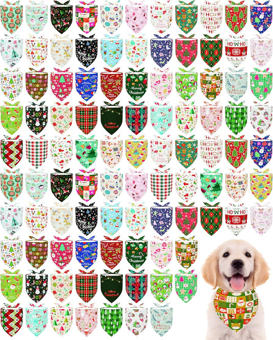 PET SHOW 100 Pack Christmas Dog Bandanas Bulk Seamless for Medium Dogs