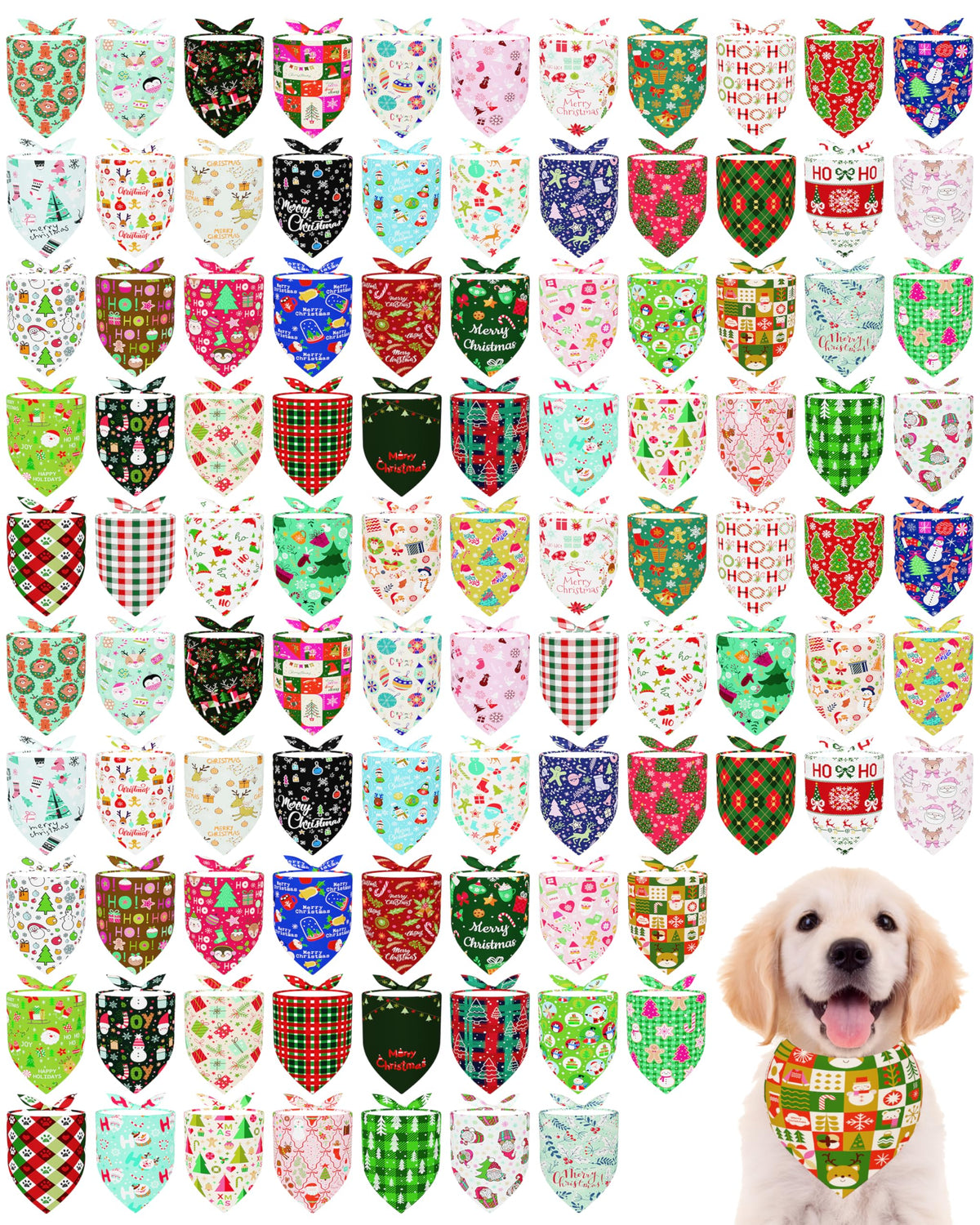 PET SHOW 100 Pack Christmas Dog Bandanas Bulk Seamless for Medium Dogs