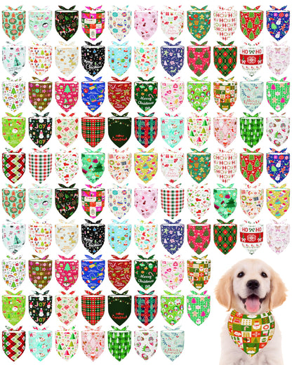 PET SHOW 100 Pack Christmas Dog Bandanas Bulk Seamless for Medium Dogs