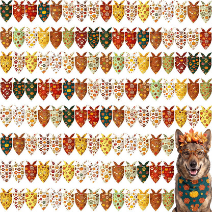 Preboun 100 Pcs Fall Dog Bandanas Bulk, Autumn Pumpkin Maple Leaves Pattern