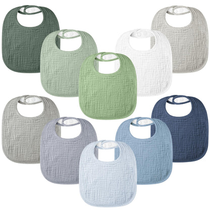 Bearmoss 100% Cotton 10 Pack Muslin Baby Bibs for Drooling and Teething