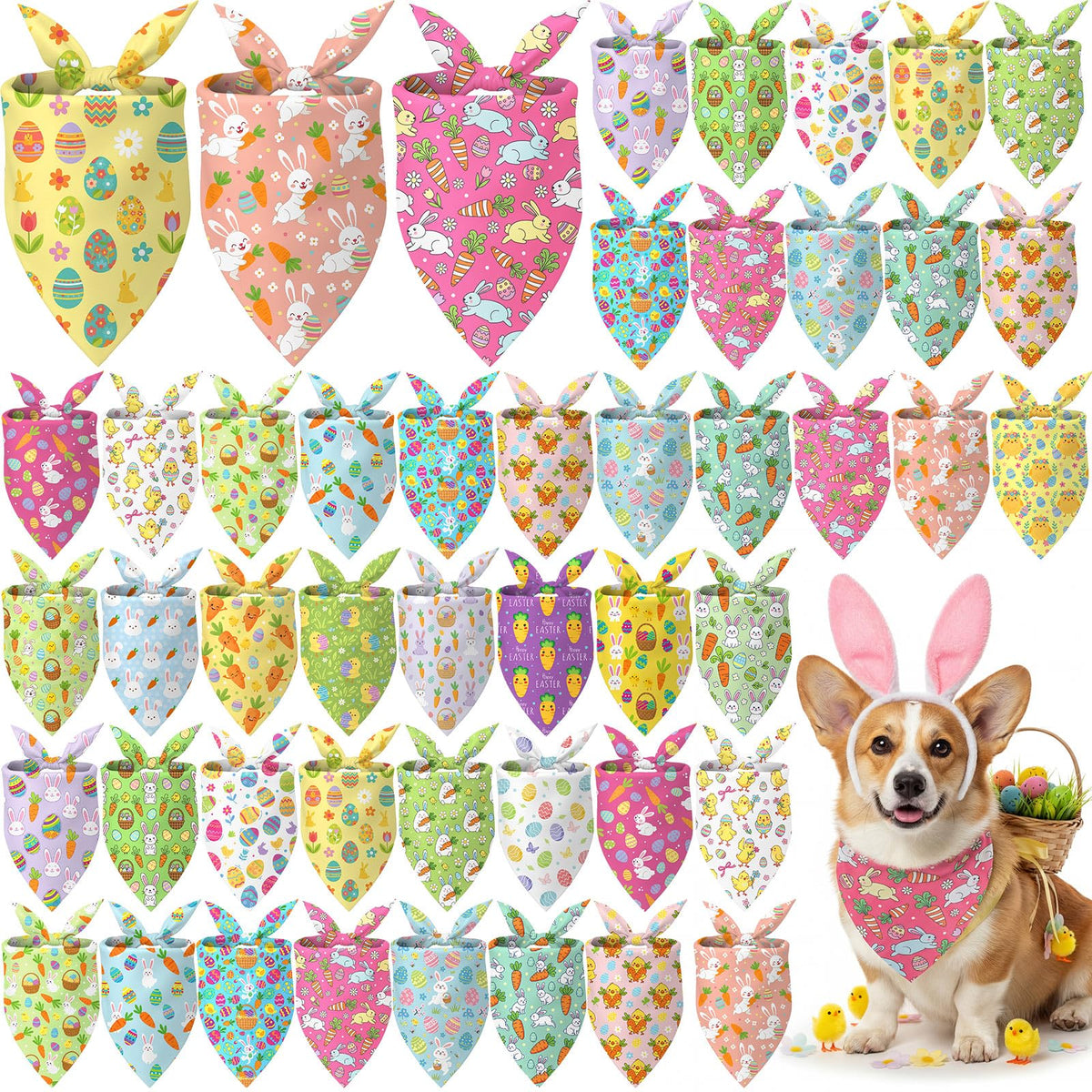 Abbylike 50 Pcs Halloween Dog Bandanas Bulk, Pumpkin Ghost Bat Skull