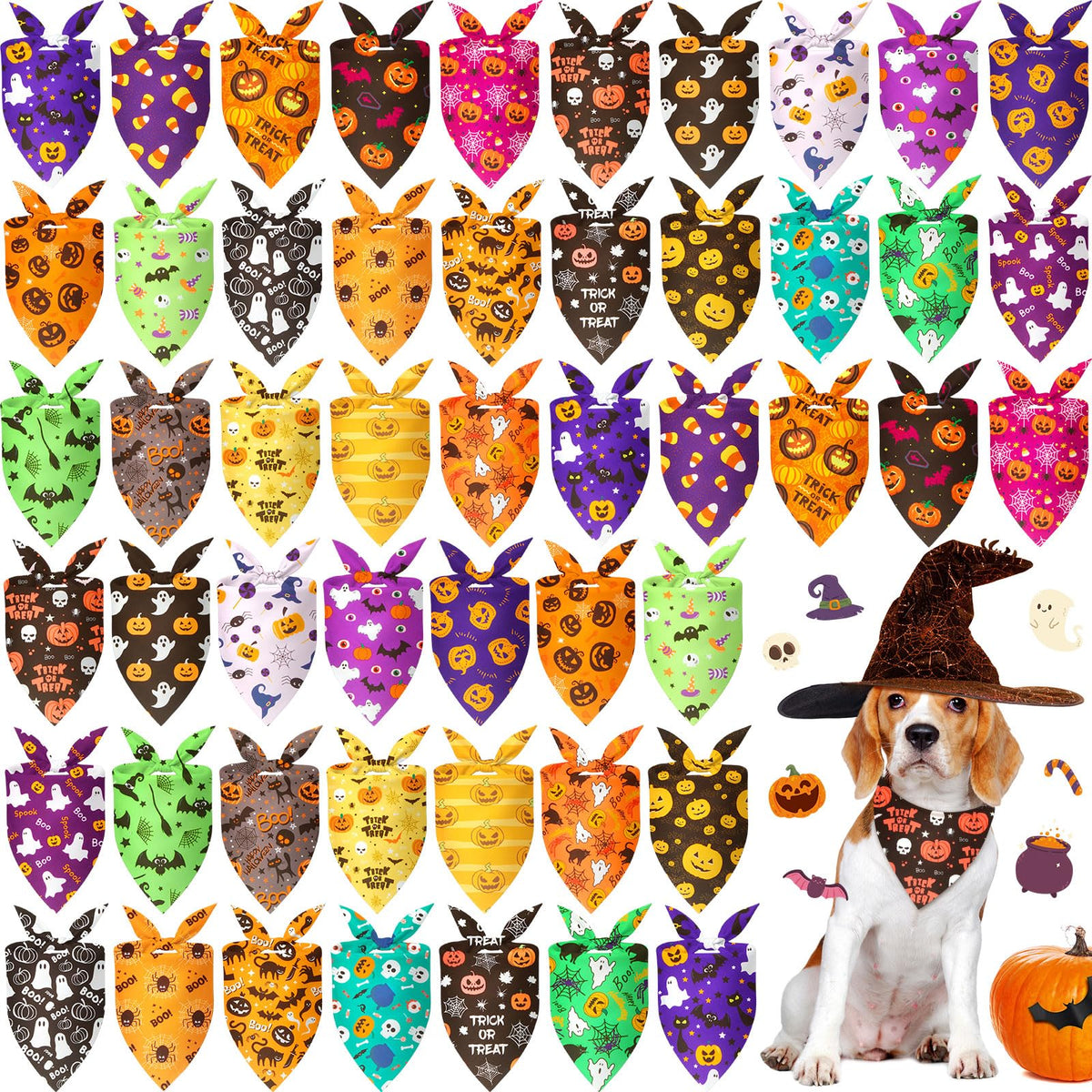 Preboun 50 Pcs Fall Dog Bandanas Bulk, Autumn Pumpkin Maple Leaves Pattern