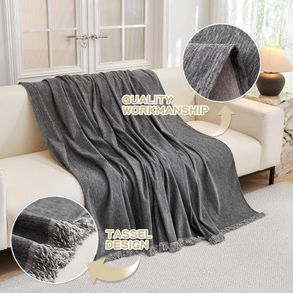 MYSKY HOME Couch Cover for Dogs, Washable Couch Covers, Non Slip Sofa Cover, Couch Cover 2 Cushion Sofa Dogs Furniture Protector with Tassels, Chenille Sofa Slipcover for Pets, 71"x118", Dark Grey