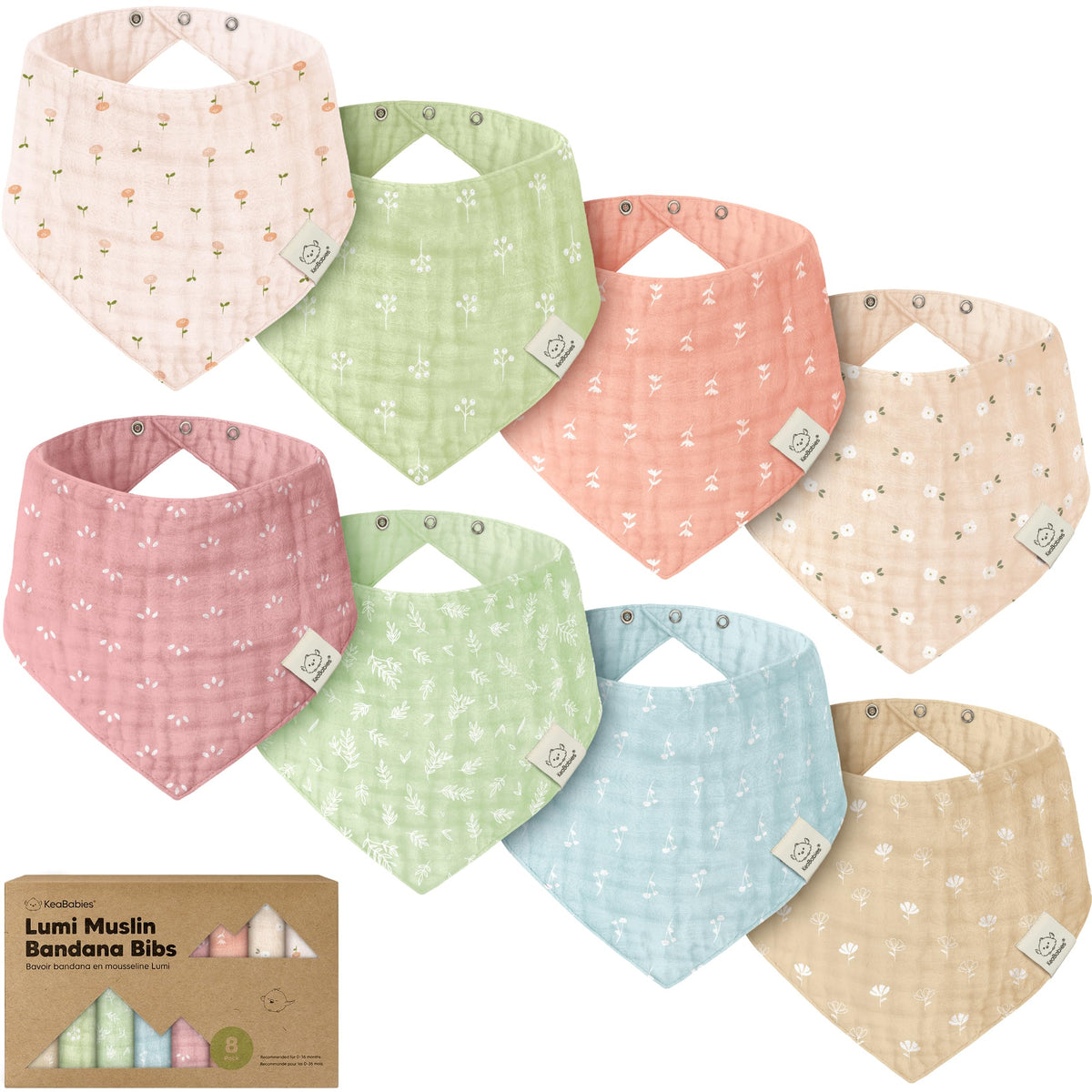 8-Pack Muslin Baby Bibs for Drooling, Teething Bandana Bibs 0-36M (Mirage)