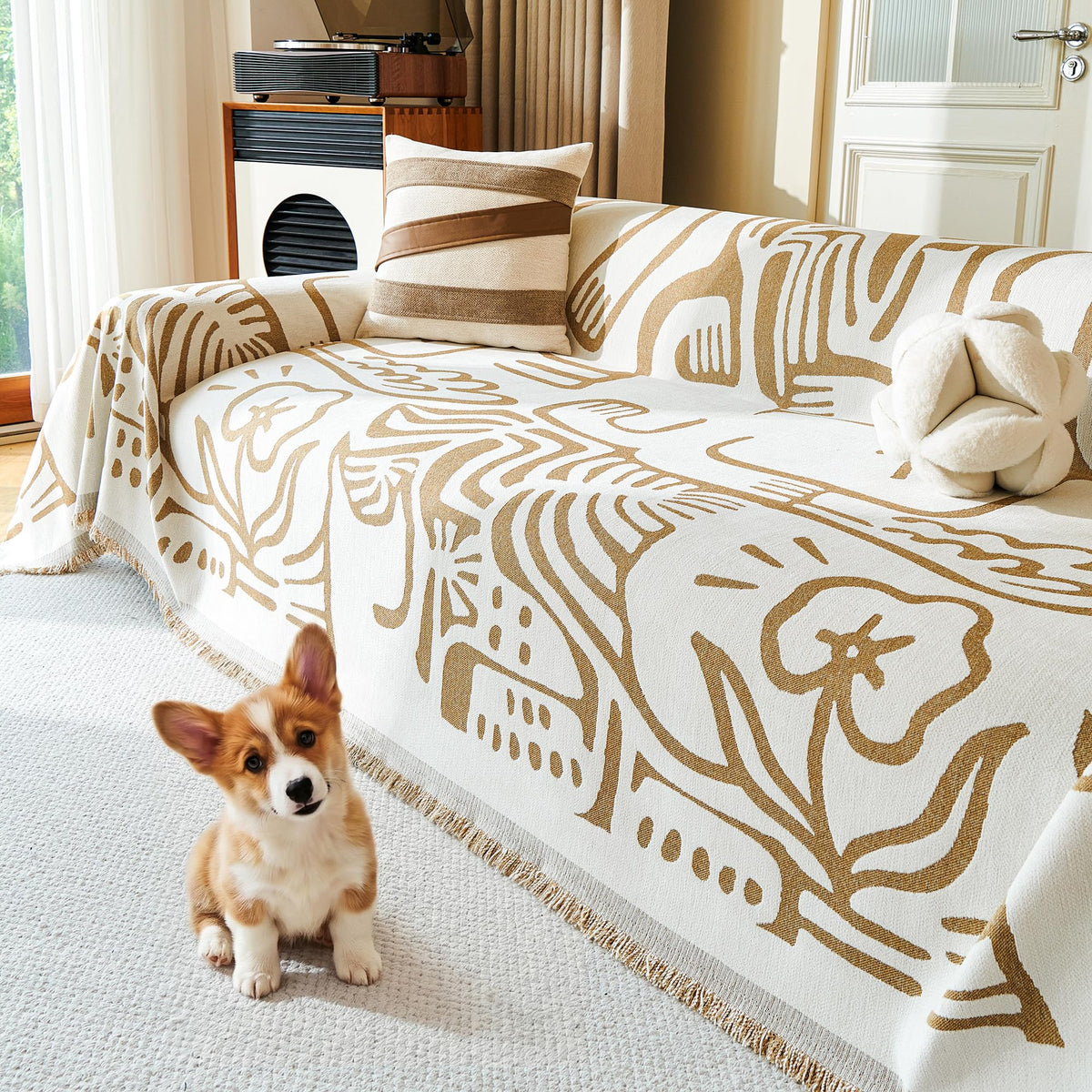 MYSKY HOME Couch Cover for Dogs, Washable Couch Covers, Non Slip Sofa Cover, Couch Cover 2 Cushion Sofa Dogs Furniture Protector with Tassels, Chenille Sofa Slipcover for Pets, 71"x118", Dark Grey