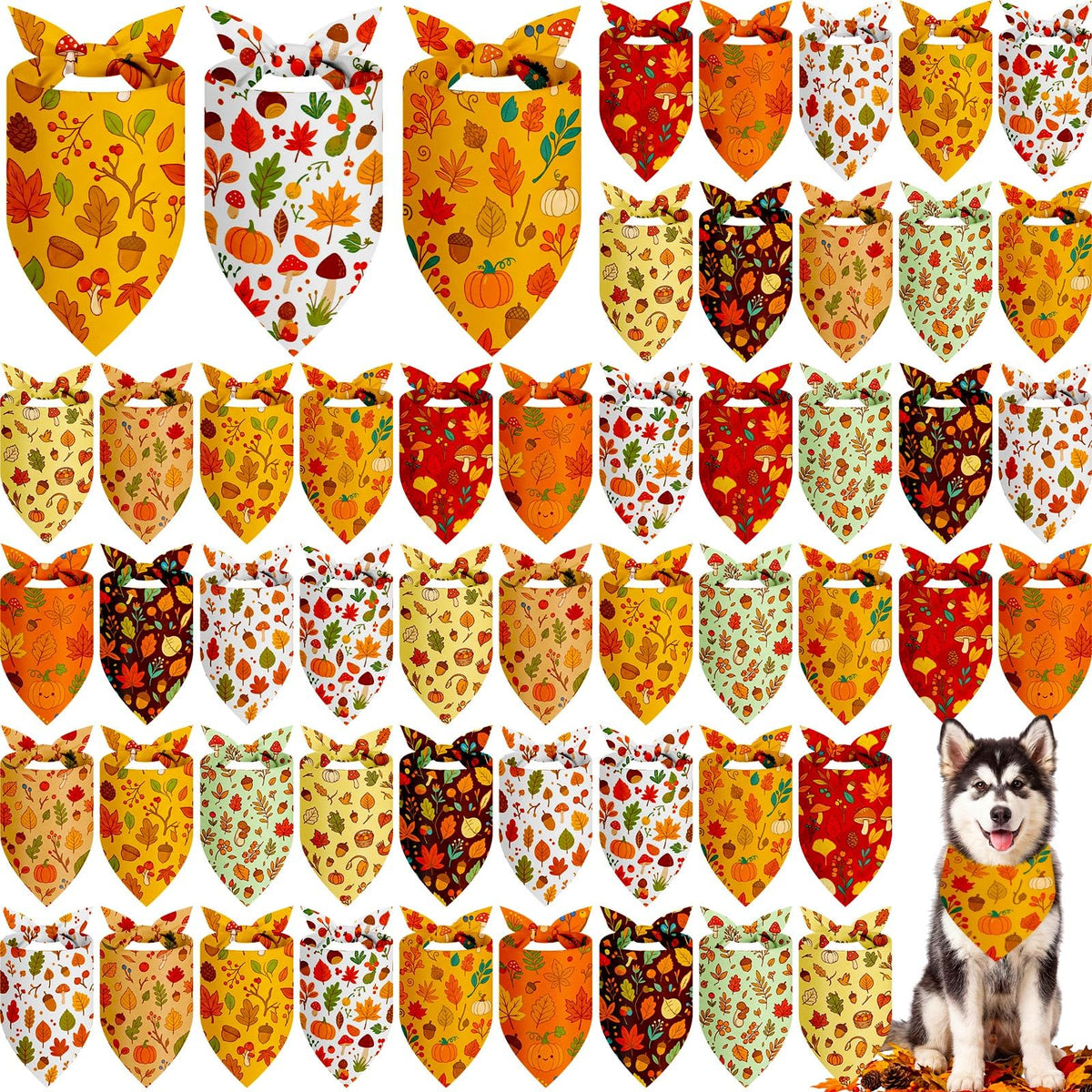 Weewooday 50 Pcs Fall Dog Bandanas Bulk for Autumn Pet Soft Bibs Adjustable Squirrel Fox Hedgehog Kerchief Bandana for Small Medium Large Grooming Accessories (Fall Animals, 25.6 x 17.7 x 17.7 Inch)