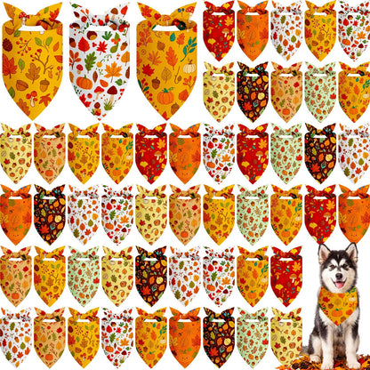 Weewooday 50 Pcs Fall Dog Bandanas Bulk for Autumn Pet Soft Bibs Adjustable Squirrel Fox Hedgehog Kerchief Bandana for Small Medium Large Grooming Accessories (Fall Animals, 25.6 x 17.7 x 17.7 Inch)