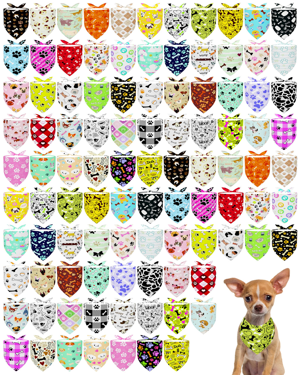 PET SHOW 100 Pack Christmas Dog Bandanas Bulk Seamless for Medium Dogs