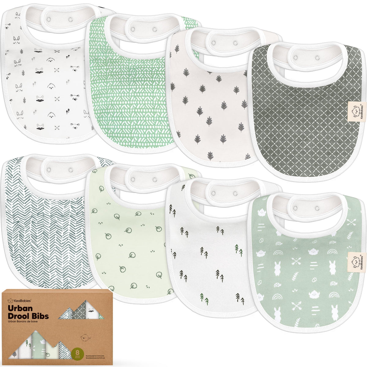 KeaBabies 8-Pack Organic Baby Bibs for Drooling and Teething (Pets & Paws)