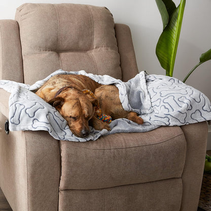 Bone Dry Embossed Bone Print Pet Blanket, 36x48", Gray