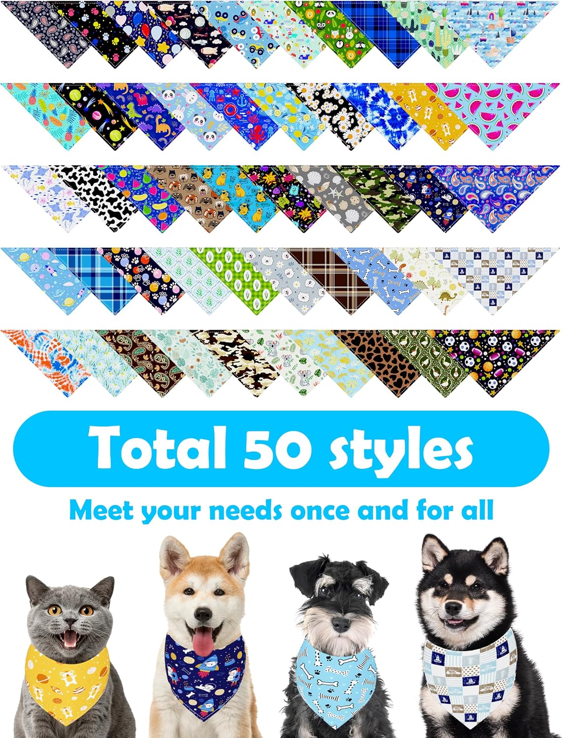 PET SHOW 50 Pack Boy Dog Bandanas Bulk for Medium Dogs