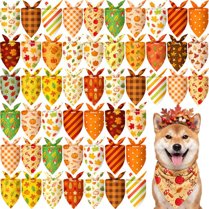 50 Pcs Fall Plaid Dog Bandanas Bulk Autumn Gingham Check Pattern