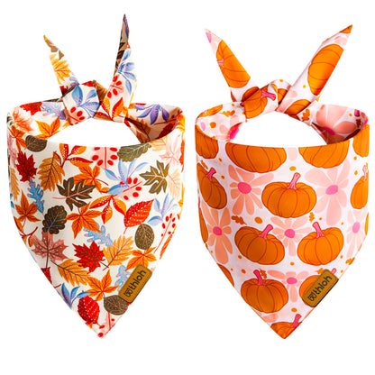 Halloween Dog Bandanas - 2 Pack Reversible Pumpkin and Bat Pet Scarf for Boys and Girls | Fall Dog Bibs | Premium Durable Fabric | Holiday Dog Bandana for Small and Medium Dogs (Small)