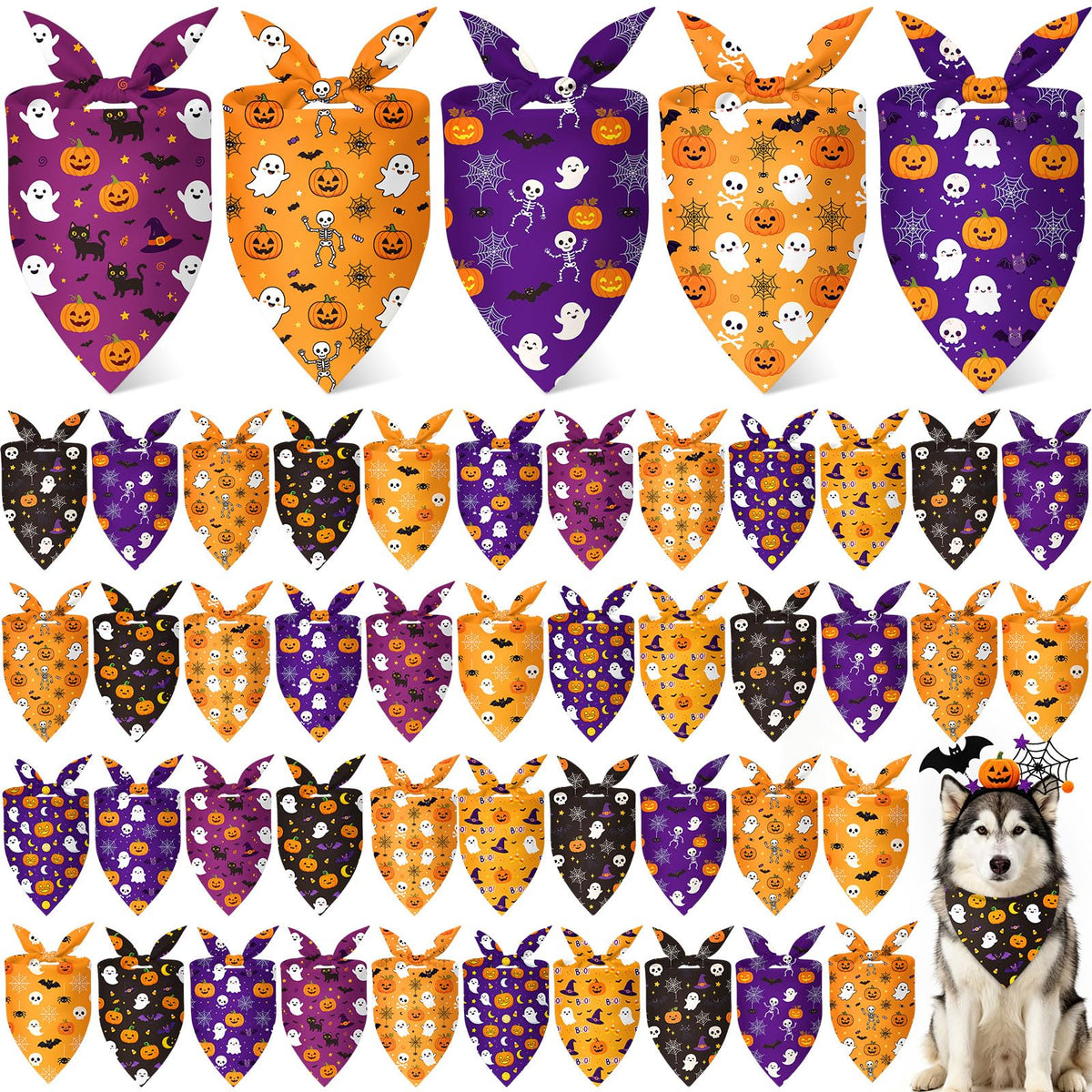 Weewooday 50 Pcs Fall Dog Bandanas Bulk for Autumn Pet Soft Bibs Adjustable Squirrel Fox Hedgehog Kerchief Bandana for Small Medium Large Grooming Accessories (Fall Animals, 25.6 x 17.7 x 17.7 Inch)