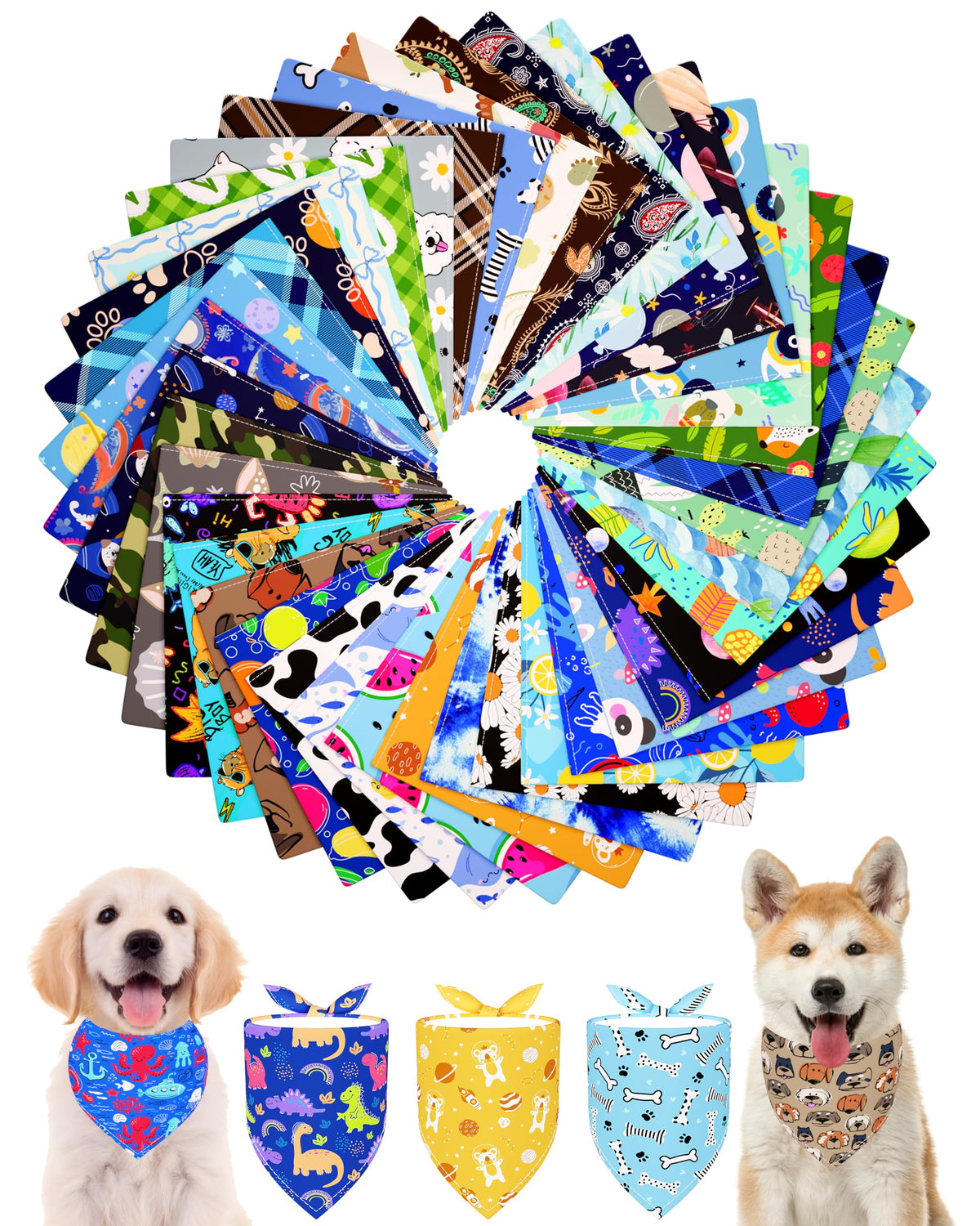 PET SHOW 50 Pack Boy Dog Bandanas Bulk for Medium Dogs